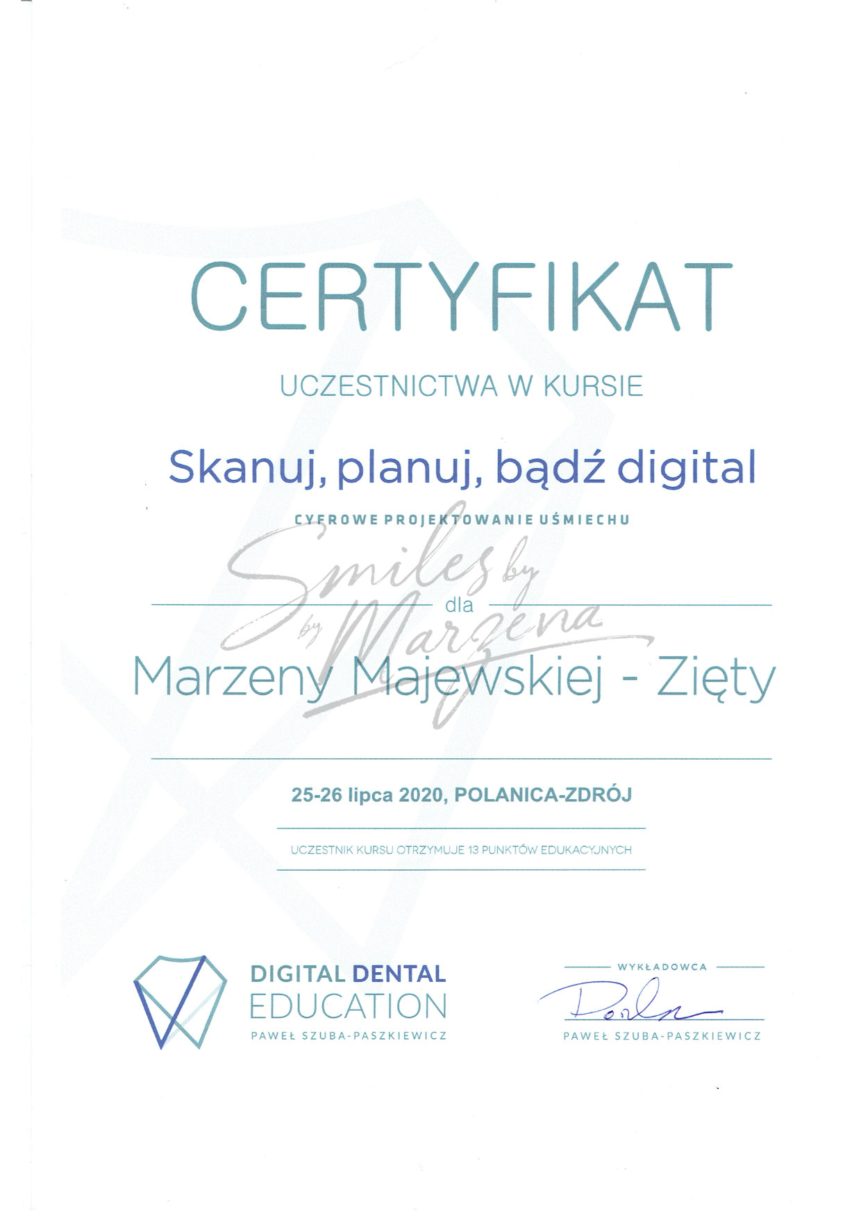 Certyfikat Digital Dentistry Education